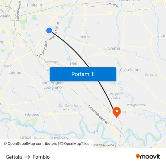 Settala to Fombio map