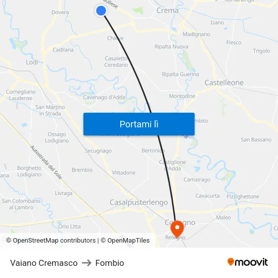 Vaiano Cremasco to Fombio map