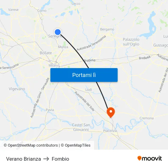 Verano Brianza to Fombio map