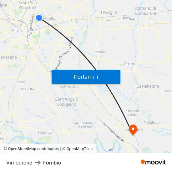 Vimodrone to Fombio map