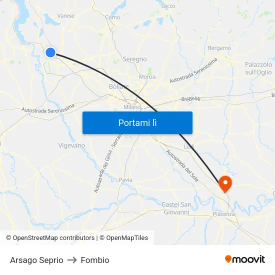 Arsago Seprio to Fombio map
