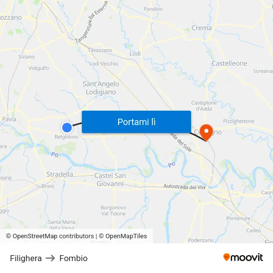 Filighera to Fombio map