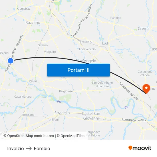 Trivolzio to Fombio map