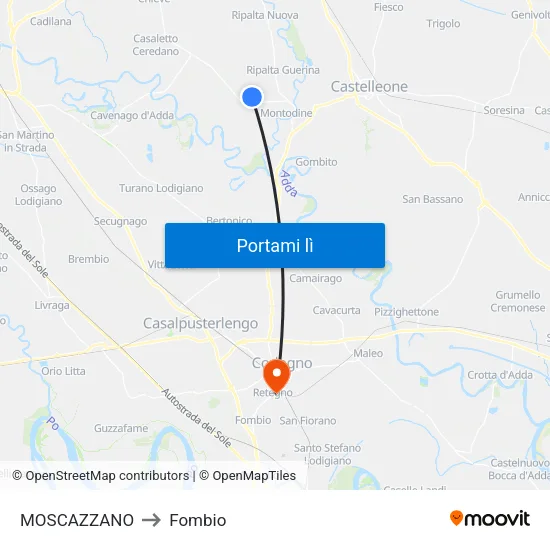 MOSCAZZANO to Fombio map