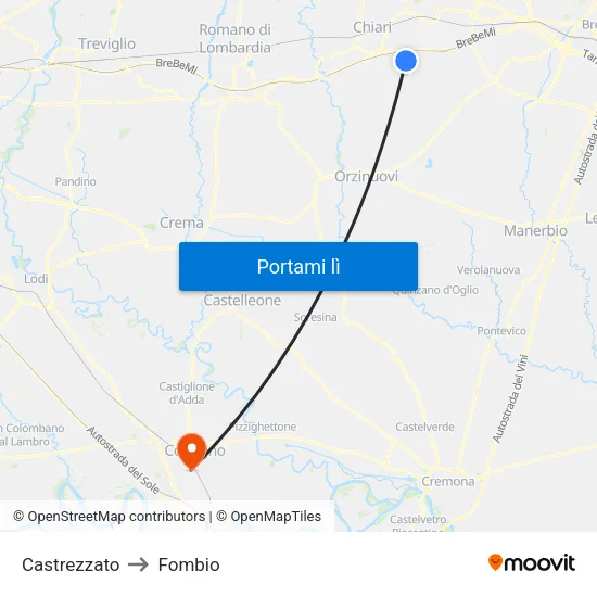 Castrezzato to Fombio map