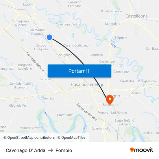 Cavenago D' Adda to Fombio map