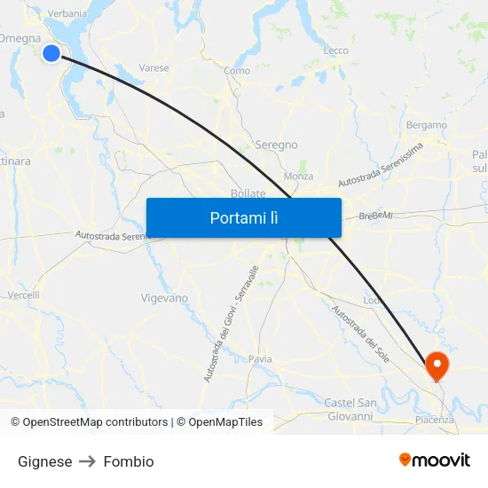 Gignese to Fombio map