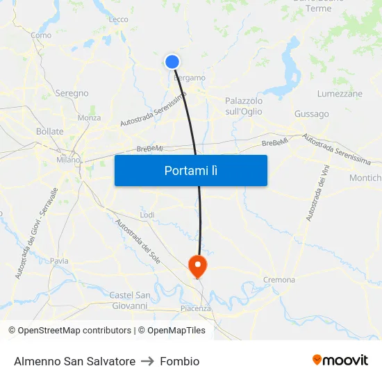 Almenno San Salvatore to Fombio map