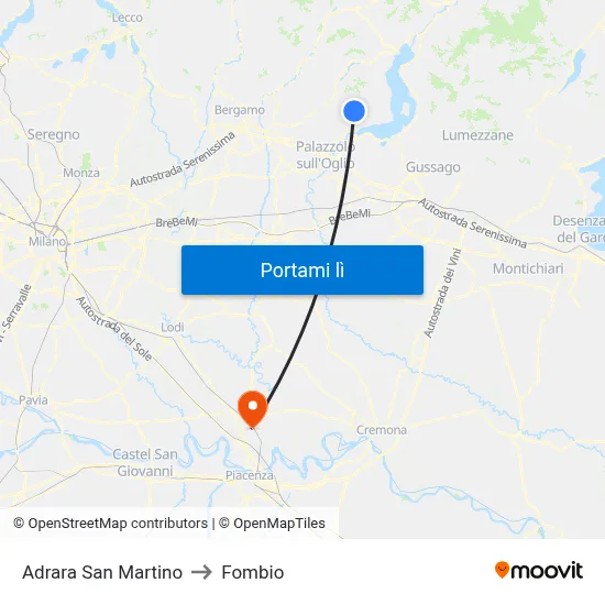 Adrara San Martino to Fombio map