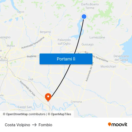 Costa Volpino to Fombio map