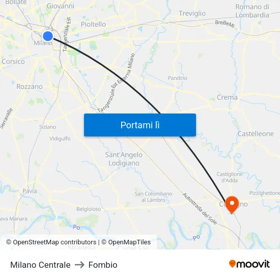 Milano Centrale to Fombio map