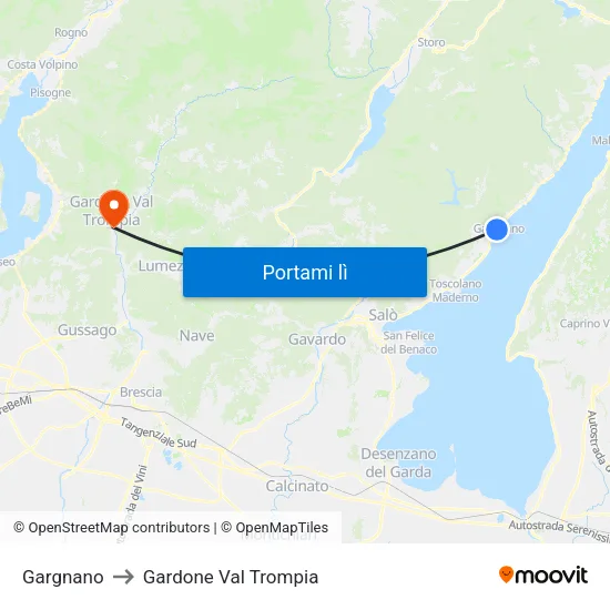Gargnano to Gardone Val Trompia map
