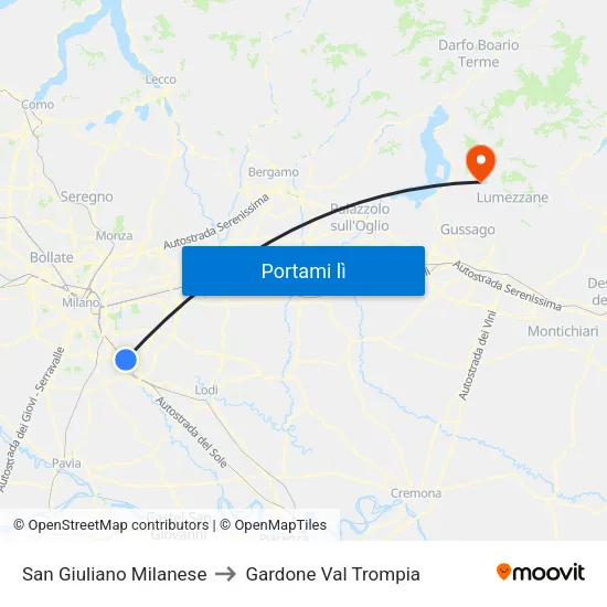 San Giuliano Milanese to Gardone Val Trompia map