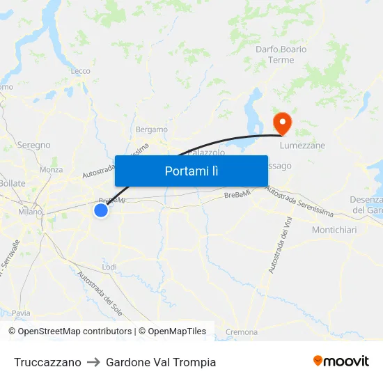 Truccazzano to Gardone Val Trompia map