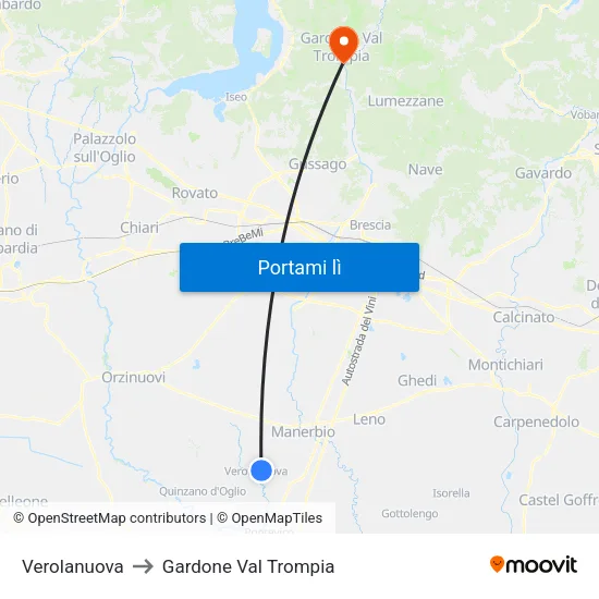 Verolanuova to Gardone Val Trompia map