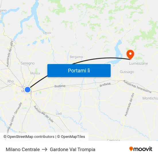 Milano Centrale to Gardone Val Trompia map
