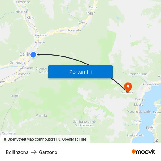 Bellinzona to Garzeno map