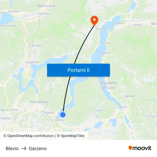 Blevio to Garzeno map