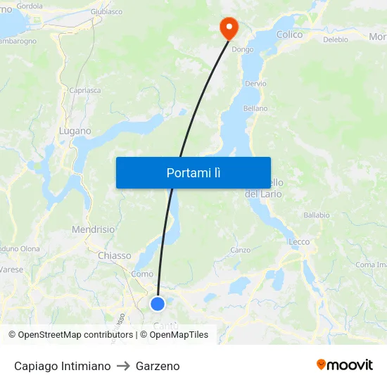 Capiago Intimiano to Garzeno map