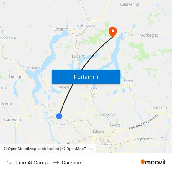 Cardano Al Campo to Garzeno map