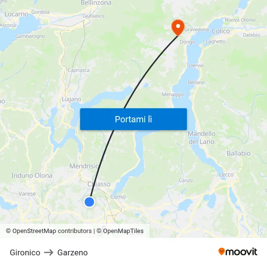 Gironico to Garzeno map