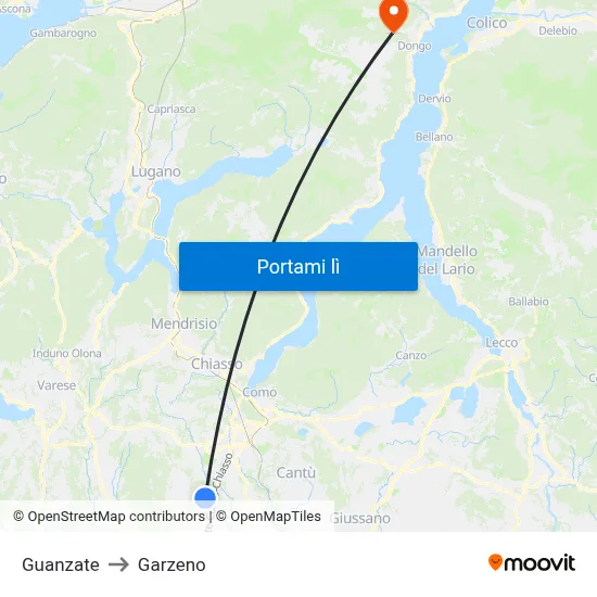 Guanzate to Garzeno map