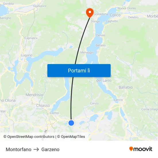 Montorfano to Garzeno map