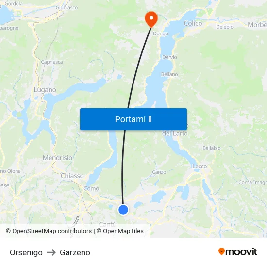 Orsenigo to Garzeno map