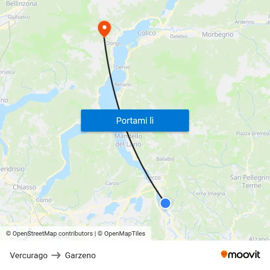 Vercurago to Garzeno map