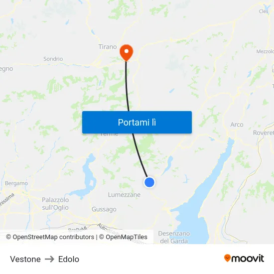 Vestone to Edolo map