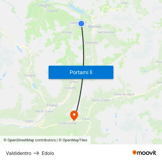 Valdidentro to Edolo map