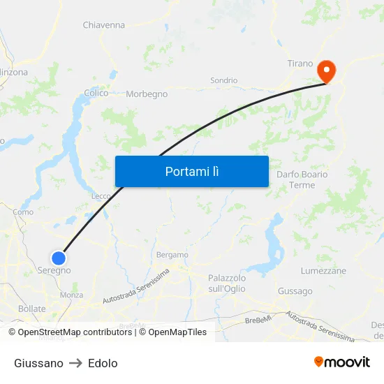 Giussano to Edolo map