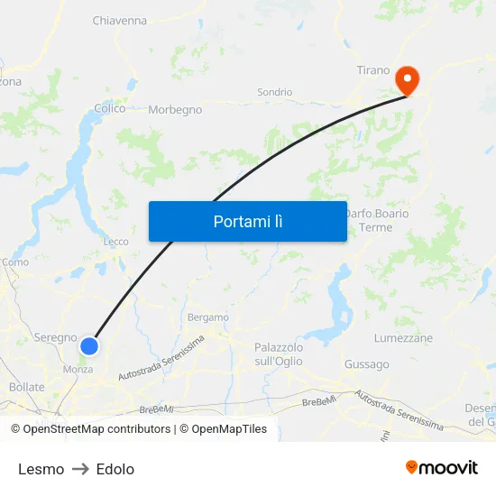 Lesmo to Edolo map