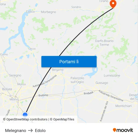 Melegnano to Edolo map