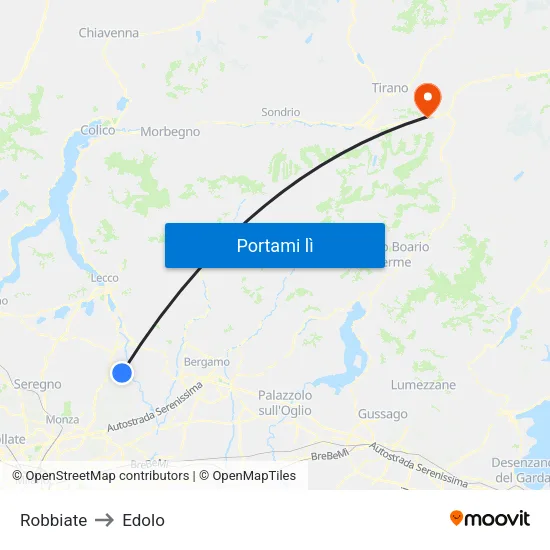 Robbiate to Edolo map