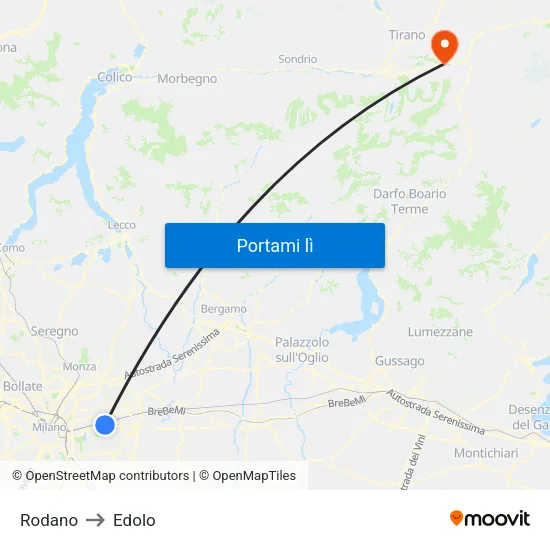 Rodano to Edolo map