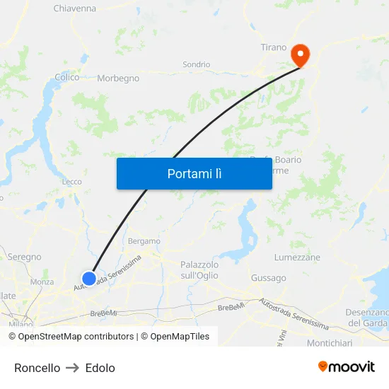 Roncello to Edolo map