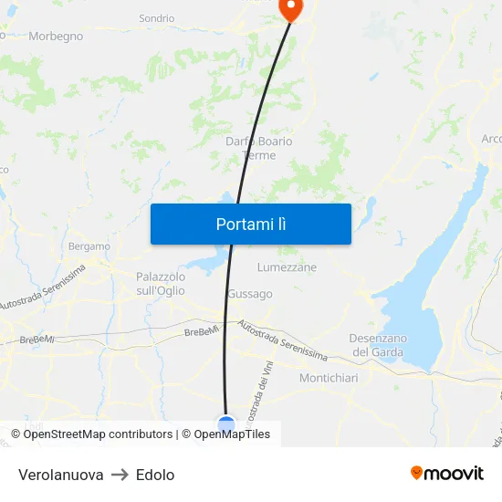 Verolanuova to Edolo map