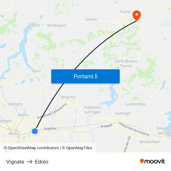 Vignate to Edolo map
