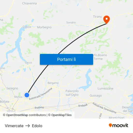 Vimercate to Edolo map