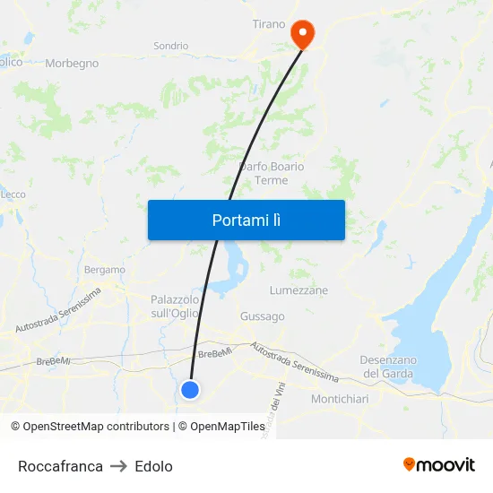 Roccafranca to Edolo map
