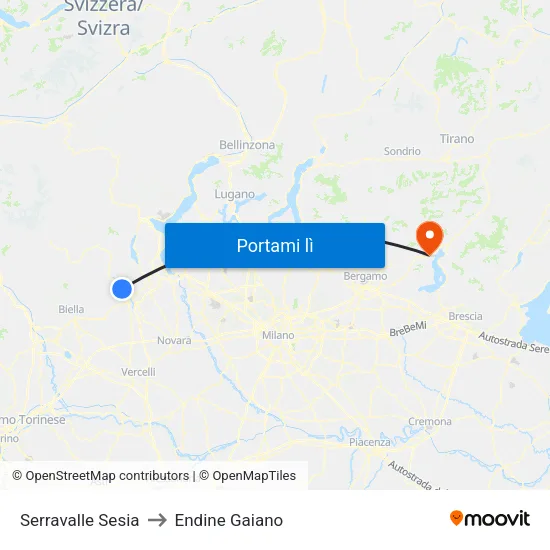 Serravalle Sesia to Endine Gaiano map