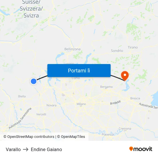 Varallo to Endine Gaiano map