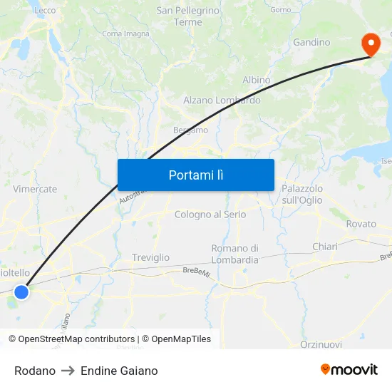 Rodano to Endine Gaiano map