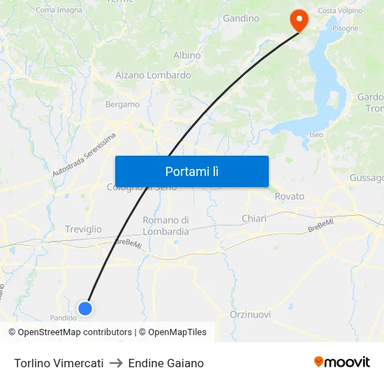 Torlino Vimercati to Endine Gaiano map