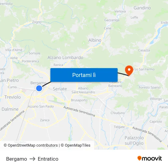 Bergamo to Entratico map