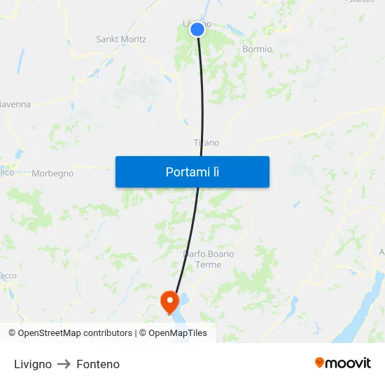 Livigno to Fonteno map