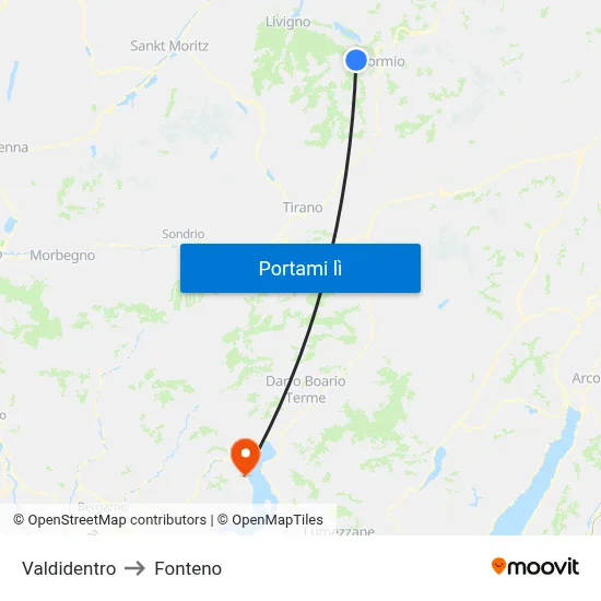 Valdidentro to Fonteno map