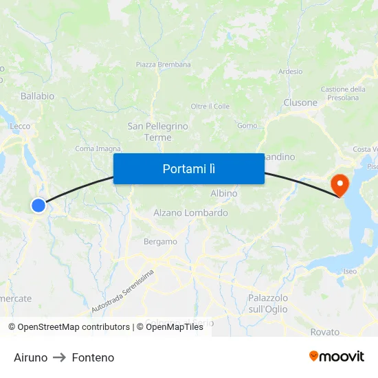 Airuno to Fonteno map
