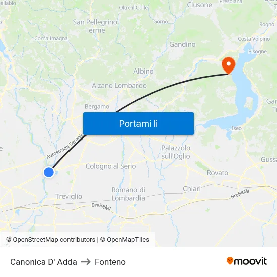 Canonica D' Adda to Fonteno map